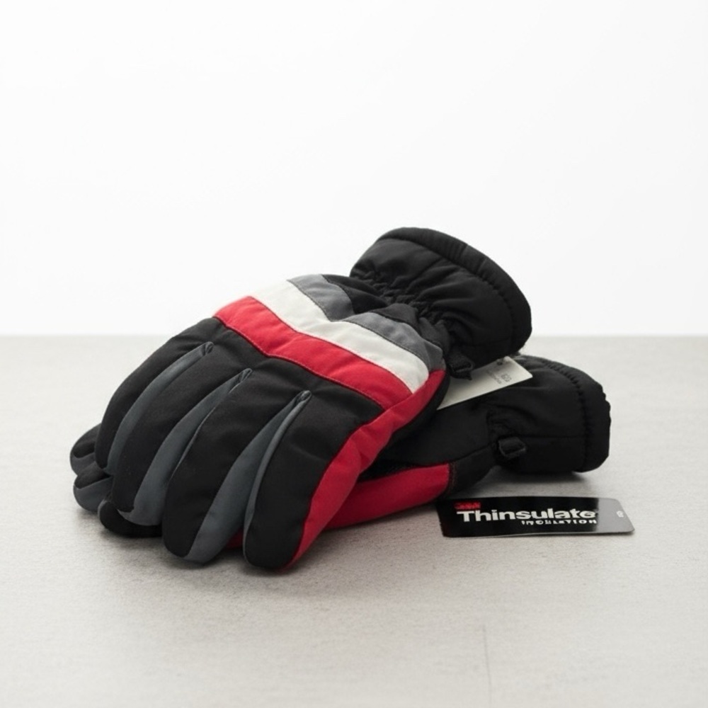 S/M Kids Thinsulate Ski Gloves – Red Black Gray Waterproof